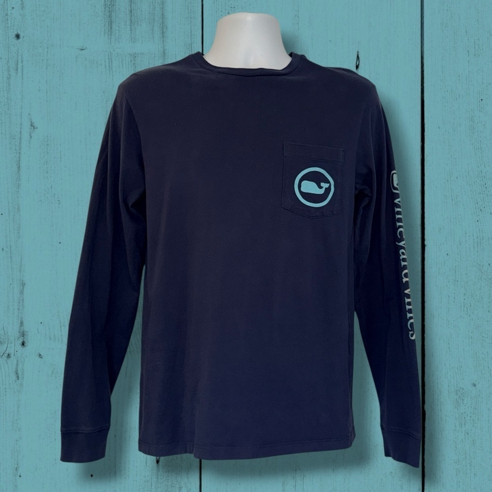 Vineyard Vines Men’s Long Sleeve Pocket Tee XS Navy Whale Logo